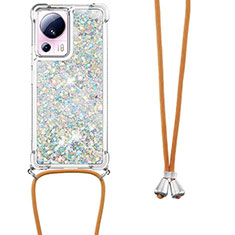 Silicone Candy Rubber TPU Bling-Bling Soft Case Cover with Lanyard Strap S03 for Xiaomi Civi 2 5G Silver