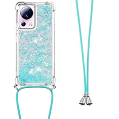 Silicone Candy Rubber TPU Bling-Bling Soft Case Cover with Lanyard Strap S03 for Xiaomi Civi 2 5G Sky Blue