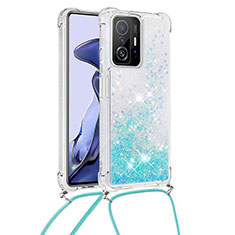 Silicone Candy Rubber TPU Bling-Bling Soft Case Cover with Lanyard Strap S03 for Xiaomi Mi 11T 5G Sky Blue