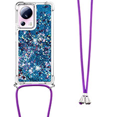 Silicone Candy Rubber TPU Bling-Bling Soft Case Cover with Lanyard Strap S03 for Xiaomi Mi 12 Lite NE 5G Blue