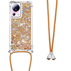 Silicone Candy Rubber TPU Bling-Bling Soft Case Cover with Lanyard Strap S03 for Xiaomi Mi 12 Lite NE 5G Gold