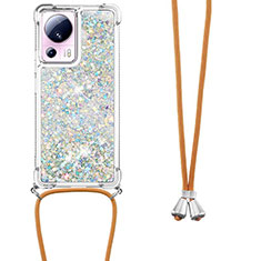Silicone Candy Rubber TPU Bling-Bling Soft Case Cover with Lanyard Strap S03 for Xiaomi Mi 12 Lite NE 5G Silver