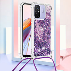 Silicone Candy Rubber TPU Bling-Bling Soft Case Cover with Lanyard Strap S03 for Xiaomi Poco C55 Purple