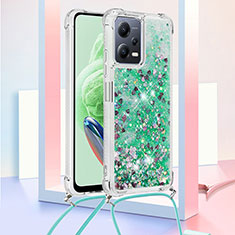 Silicone Candy Rubber TPU Bling-Bling Soft Case Cover with Lanyard Strap S03 for Xiaomi Poco X5 5G Green