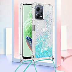 Silicone Candy Rubber TPU Bling-Bling Soft Case Cover with Lanyard Strap S03 for Xiaomi Poco X5 5G Sky Blue