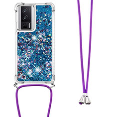 Silicone Candy Rubber TPU Bling-Bling Soft Case Cover with Lanyard Strap S03 for Xiaomi Redmi K60 5G Blue