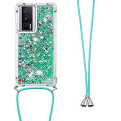 Silicone Candy Rubber TPU Bling-Bling Soft Case Cover with Lanyard Strap S03 for Xiaomi Redmi K60 5G Green