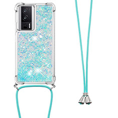 Silicone Candy Rubber TPU Bling-Bling Soft Case Cover with Lanyard Strap S03 for Xiaomi Redmi K60 5G Sky Blue