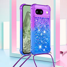 Silicone Candy Rubber TPU Bling-Bling Soft Case Cover with Lanyard Strap YB1 for Google Pixel 8a 5G Purple