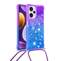 Silicone Candy Rubber TPU Bling-Bling Soft Case Cover with Lanyard Strap YB1 for Xiaomi Poco F5 5G Purple