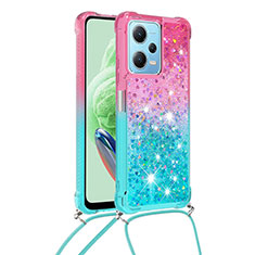 Silicone Candy Rubber TPU Bling-Bling Soft Case Cover with Lanyard Strap YB1 for Xiaomi Poco X5 5G Pink