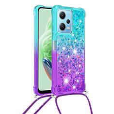 Silicone Candy Rubber TPU Bling-Bling Soft Case Cover with Lanyard Strap YB1 for Xiaomi Poco X5 5G Sky Blue