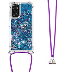 Silicone Candy Rubber TPU Bling-Bling Soft Case Cover with Lanyard Strap YB1 for Xiaomi Redmi Note 11 4G (2022) Blue