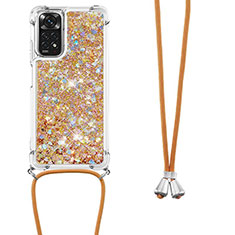 Silicone Candy Rubber TPU Bling-Bling Soft Case Cover with Lanyard Strap YB1 for Xiaomi Redmi Note 11 4G (2022) Gold