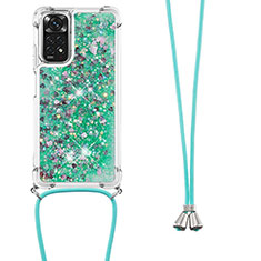 Silicone Candy Rubber TPU Bling-Bling Soft Case Cover with Lanyard Strap YB1 for Xiaomi Redmi Note 11 4G (2022) Green