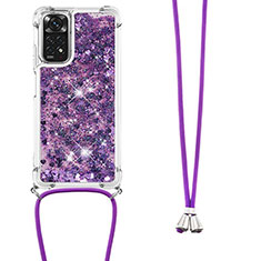 Silicone Candy Rubber TPU Bling-Bling Soft Case Cover with Lanyard Strap YB1 for Xiaomi Redmi Note 11 4G (2022) Purple