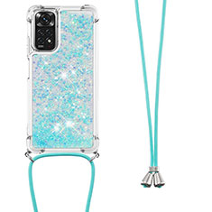 Silicone Candy Rubber TPU Bling-Bling Soft Case Cover with Lanyard Strap YB1 for Xiaomi Redmi Note 11 4G (2022) Sky Blue