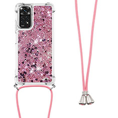 Silicone Candy Rubber TPU Bling-Bling Soft Case Cover with Lanyard Strap YB1 for Xiaomi Redmi Note 11S 4G Clove Purple