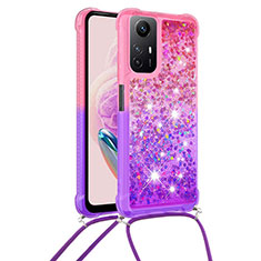 Silicone Candy Rubber TPU Bling-Bling Soft Case Cover with Lanyard Strap YB1 for Xiaomi Redmi Note 12S Hot Pink