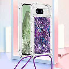 Silicone Candy Rubber TPU Bling-Bling Soft Case Cover with Lanyard Strap YB2 for Google Pixel 8a 5G Purple