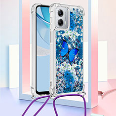 Silicone Candy Rubber TPU Bling-Bling Soft Case Cover with Lanyard Strap YB2 for Motorola Moto G 5G (2023) Blue