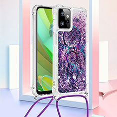 Silicone Candy Rubber TPU Bling-Bling Soft Case Cover with Lanyard Strap YB2 for Motorola Moto G Power 5G (2023) Purple