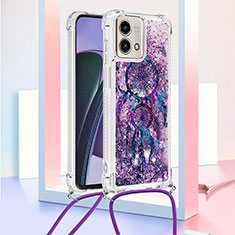 Silicone Candy Rubber TPU Bling-Bling Soft Case Cover with Lanyard Strap YB2 for Motorola Moto G Stylus (2023) 5G Purple