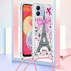 Silicone Candy Rubber TPU Bling-Bling Soft Case Cover with Lanyard Strap YB2 for Samsung Galaxy A04E Rose Gold