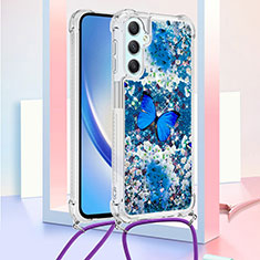 Silicone Candy Rubber TPU Bling-Bling Soft Case Cover with Lanyard Strap YB2 for Samsung Galaxy A25 5G Blue