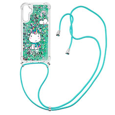 Silicone Candy Rubber TPU Bling-Bling Soft Case Cover with Lanyard Strap YB2 for Samsung Galaxy A34 5G Green