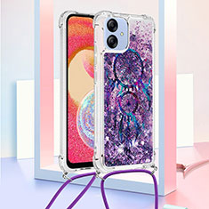 Silicone Candy Rubber TPU Bling-Bling Soft Case Cover with Lanyard Strap YB2 for Samsung Galaxy F04 Purple