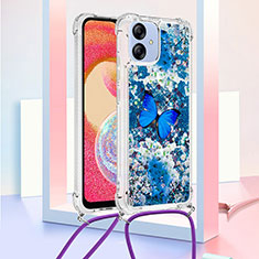 Silicone Candy Rubber TPU Bling-Bling Soft Case Cover with Lanyard Strap YB2 for Samsung Galaxy M04 Blue