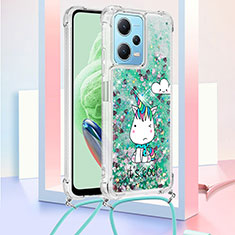 Silicone Candy Rubber TPU Bling-Bling Soft Case Cover with Lanyard Strap YB2 for Xiaomi Poco X5 5G Green