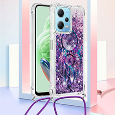 Silicone Candy Rubber TPU Bling-Bling Soft Case Cover with Lanyard Strap YB2 for Xiaomi Poco X5 5G Purple