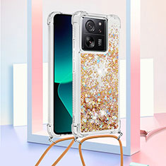 Silicone Candy Rubber TPU Bling-Bling Soft Case Cover with Lanyard Strap YB2 for Xiaomi Redmi K60 Ultra 5G Gold