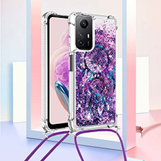 Silicone Candy Rubber TPU Bling-Bling Soft Case Cover with Lanyard Strap YB2 for Xiaomi Redmi Note 12S Purple