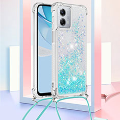 Silicone Candy Rubber TPU Bling-Bling Soft Case Cover with Lanyard Strap YB3 for Motorola Moto G 5G (2023) Sky Blue