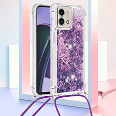 Silicone Candy Rubber TPU Bling-Bling Soft Case Cover with Lanyard Strap YB3 for Motorola Moto G Stylus (2023) 4G Purple