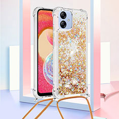 Silicone Candy Rubber TPU Bling-Bling Soft Case Cover with Lanyard Strap YB3 for Samsung Galaxy A04 4G Gold