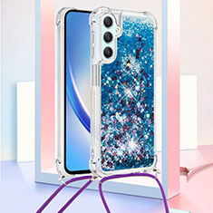 Silicone Candy Rubber TPU Bling-Bling Soft Case Cover with Lanyard Strap YB3 for Samsung Galaxy A24 4G Blue