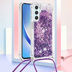 Silicone Candy Rubber TPU Bling-Bling Soft Case Cover with Lanyard Strap YB3 for Samsung Galaxy A24 4G Purple