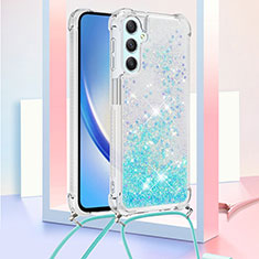 Silicone Candy Rubber TPU Bling-Bling Soft Case Cover with Lanyard Strap YB3 for Samsung Galaxy A24 4G Sky Blue