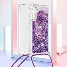 Silicone Candy Rubber TPU Bling-Bling Soft Case Cover with Lanyard Strap YB3 for Samsung Galaxy A34 5G Purple