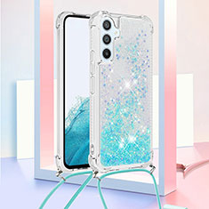 Silicone Candy Rubber TPU Bling-Bling Soft Case Cover with Lanyard Strap YB3 for Samsung Galaxy A54 5G Sky Blue