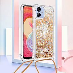 Silicone Candy Rubber TPU Bling-Bling Soft Case Cover with Lanyard Strap YB3 for Samsung Galaxy F04 Gold