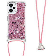 Silicone Candy Rubber TPU Bling-Bling Soft Case Cover with Lanyard Strap YB3 for Xiaomi Poco F5 5G Clove Purple