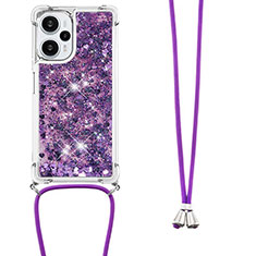 Silicone Candy Rubber TPU Bling-Bling Soft Case Cover with Lanyard Strap YB3 for Xiaomi Poco F5 5G Purple