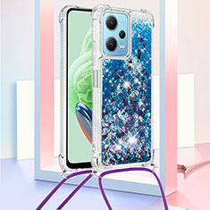 Silicone Candy Rubber TPU Bling-Bling Soft Case Cover with Lanyard Strap YB3 for Xiaomi Poco X5 5G Blue