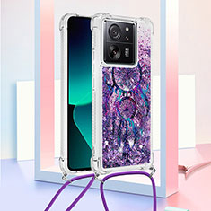 Silicone Candy Rubber TPU Bling-Bling Soft Case Cover with Lanyard Strap YB3 for Xiaomi Redmi K60 Ultra 5G Purple