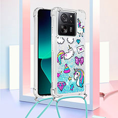 Silicone Candy Rubber TPU Bling-Bling Soft Case Cover with Lanyard Strap YB3 for Xiaomi Redmi K60 Ultra 5G Sky Blue